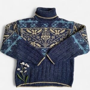 SOLDVintage oversized blue fair isle turtleneck sweaterSOLD